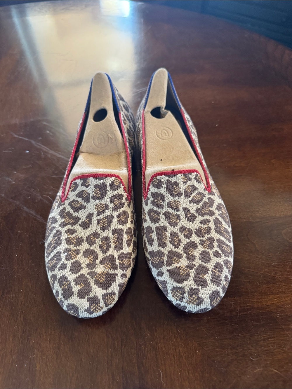 Rothy's Leopard Print Slip-On Loafers with Red Trim